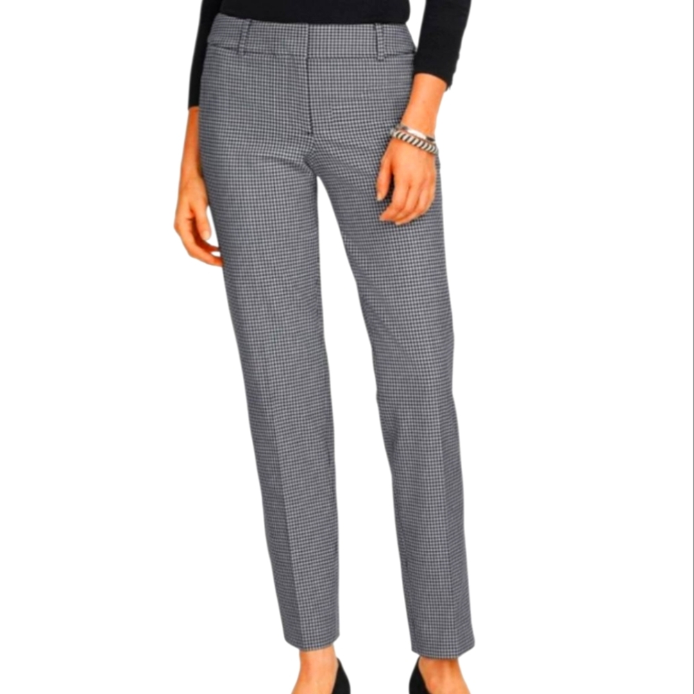 Talbots High Waist Slim Leg Pants Trousers Black White Houndstooth 12 P Petite
